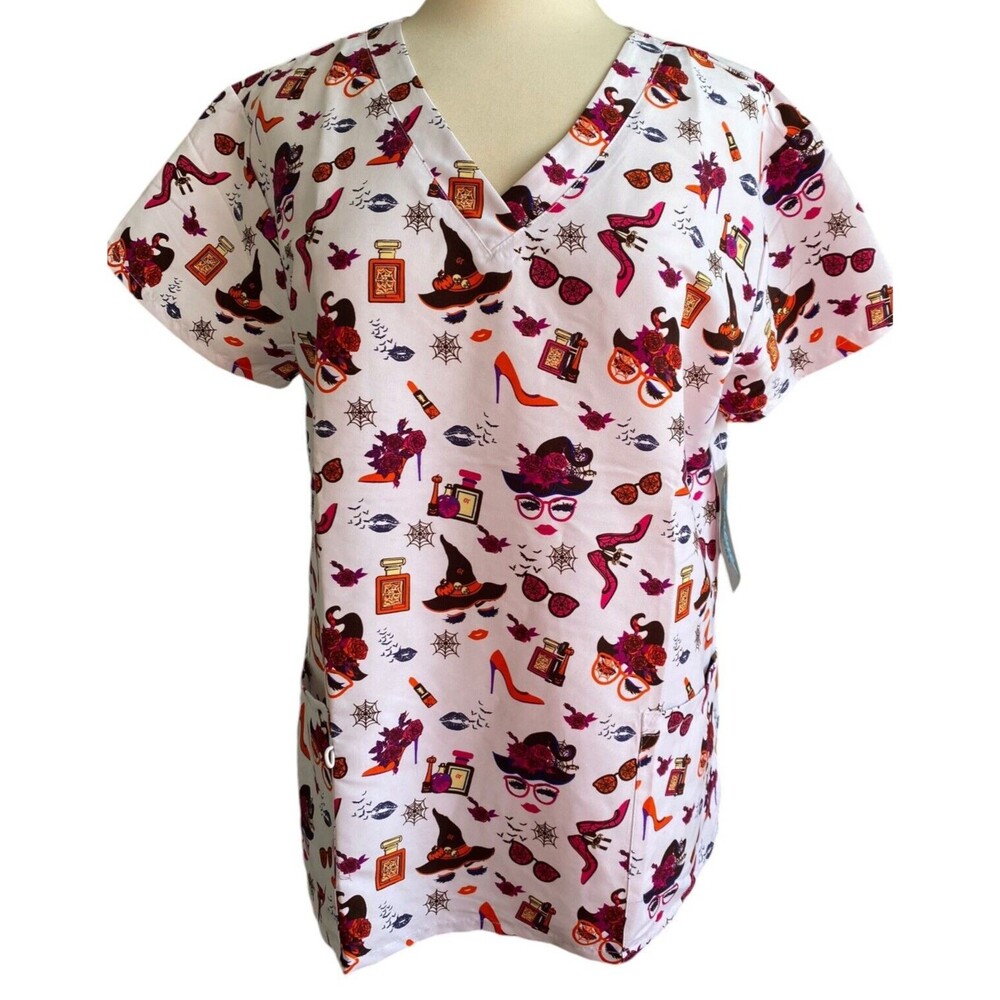 Serene Uniforms Women's Scrubs Top  Size 2X- Halloween Witches Hat- NEW